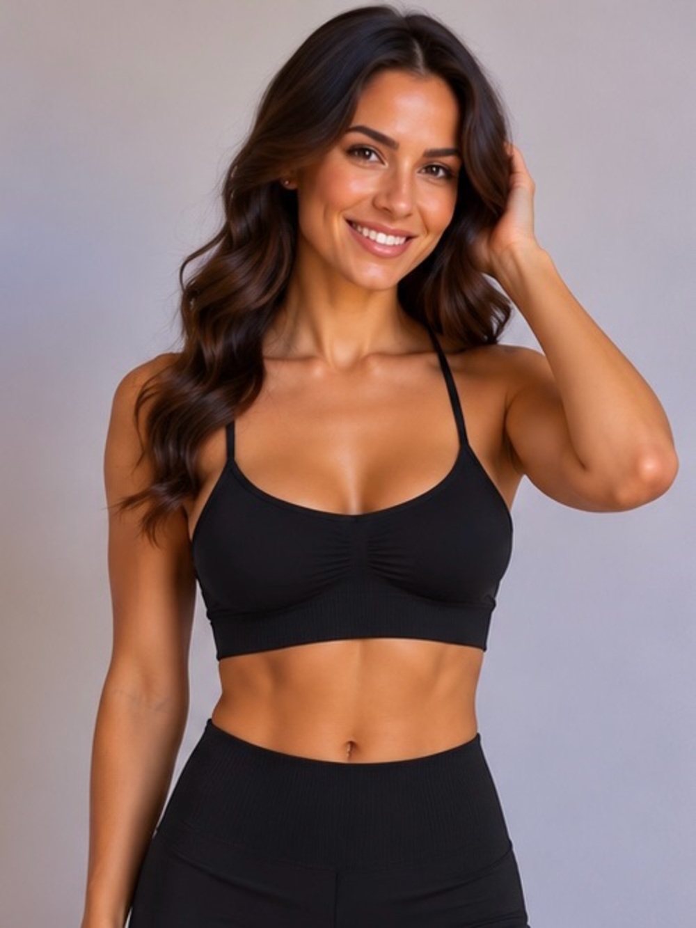 Women’s XS Black Seamless Sports Bra Removable Pads Adjustable Cross Back